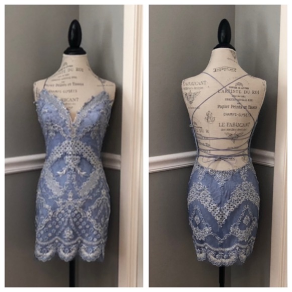 Tarik Ediz Dresses & Skirts - NEW TARIK EDIZ SZ 8 ICE BLUE SILVER LACE UP COCKTAIL FORMAL HOMECOMING DRESS